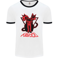 Demonic Cats Halloween Horror Witch Demons Mens White Ringer T-Shirt White/Black