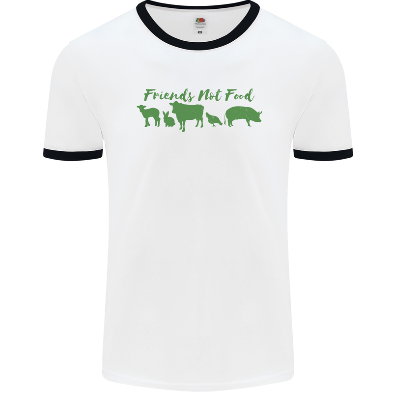 Animals Are Friends Not Food Vegan Mens White Ringer T-Shirt White/Black