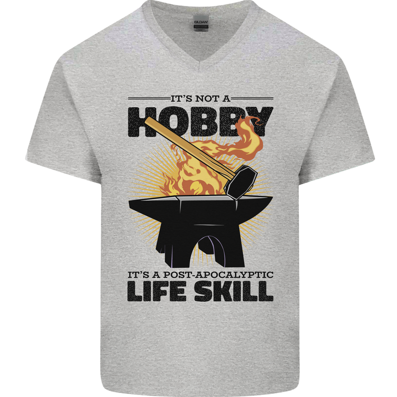 Blacksmith Life Post Apocalyptic Skill Mens V-Neck Cotton T-Shirt Sports Grey