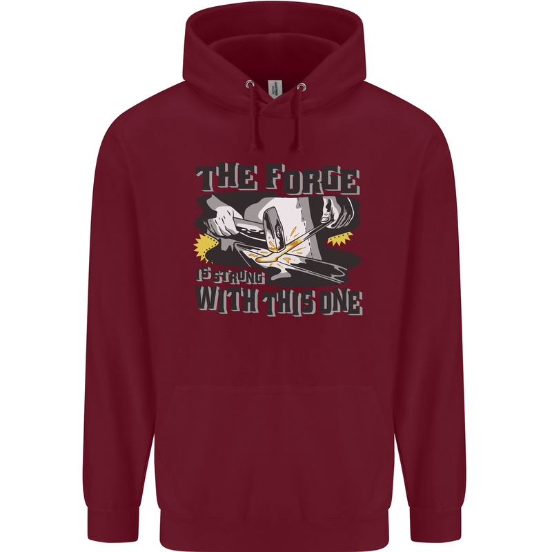 Blacksmith the Forge is Strong With This One Childrens Kids Hoodie Maroon