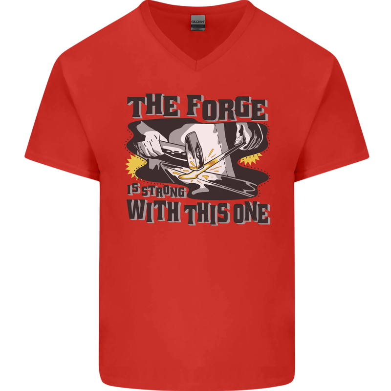 Blacksmith the Forge is Strong With This One Mens V-Neck Cotton T-Shirt Red