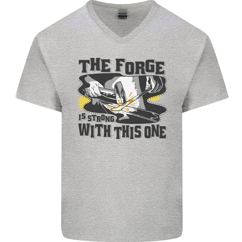 Blacksmith the Forge is Strong With This One Mens V-Neck Cotton T-Shirt Sports Grey