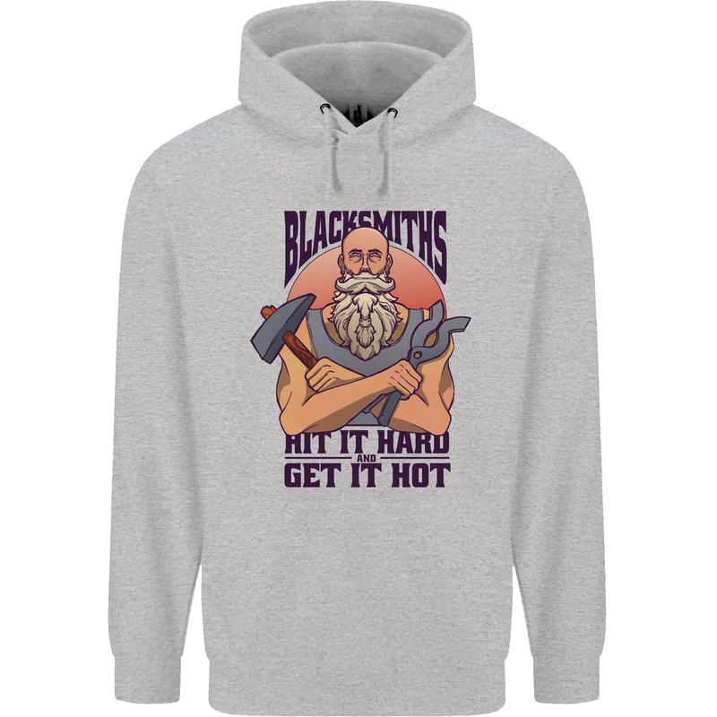 Blacksmiths Hit it Hard and Get it Hot Childrens Kids Hoodie Sports Grey