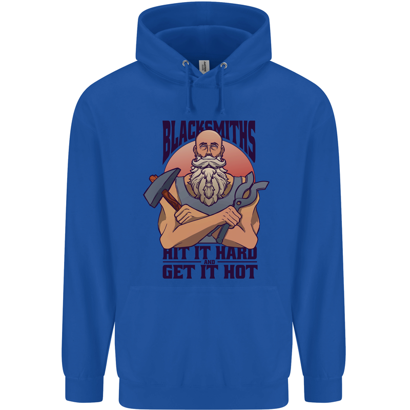 Blacksmiths Hit it Hard and Get it Hot Mens 80% Cotton Hoodie Royal Blue