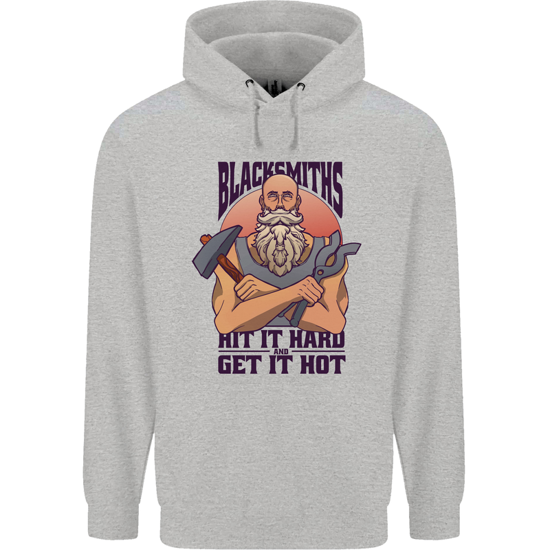 Blacksmiths Hit it Hard and Get it Hot Mens 80% Cotton Hoodie Sports Grey