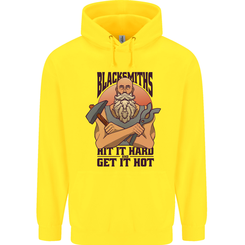 Blacksmiths Hit it Hard and Get it Hot Mens 80% Cotton Hoodie Yellow