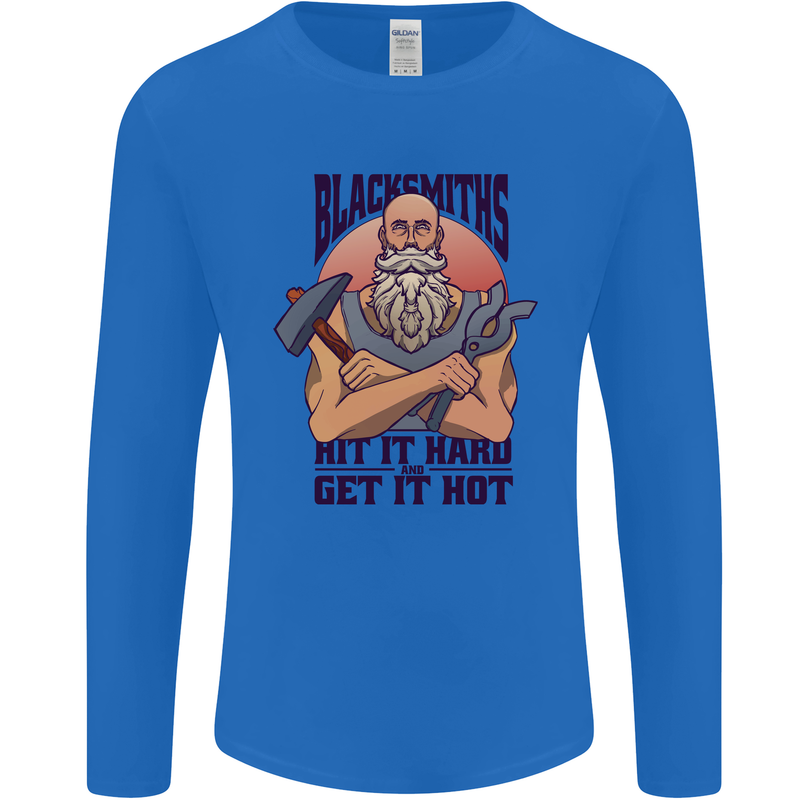 Blacksmiths Hit it Hard and Get it Hot Mens Long Sleeve T-Shirt Royal Blue