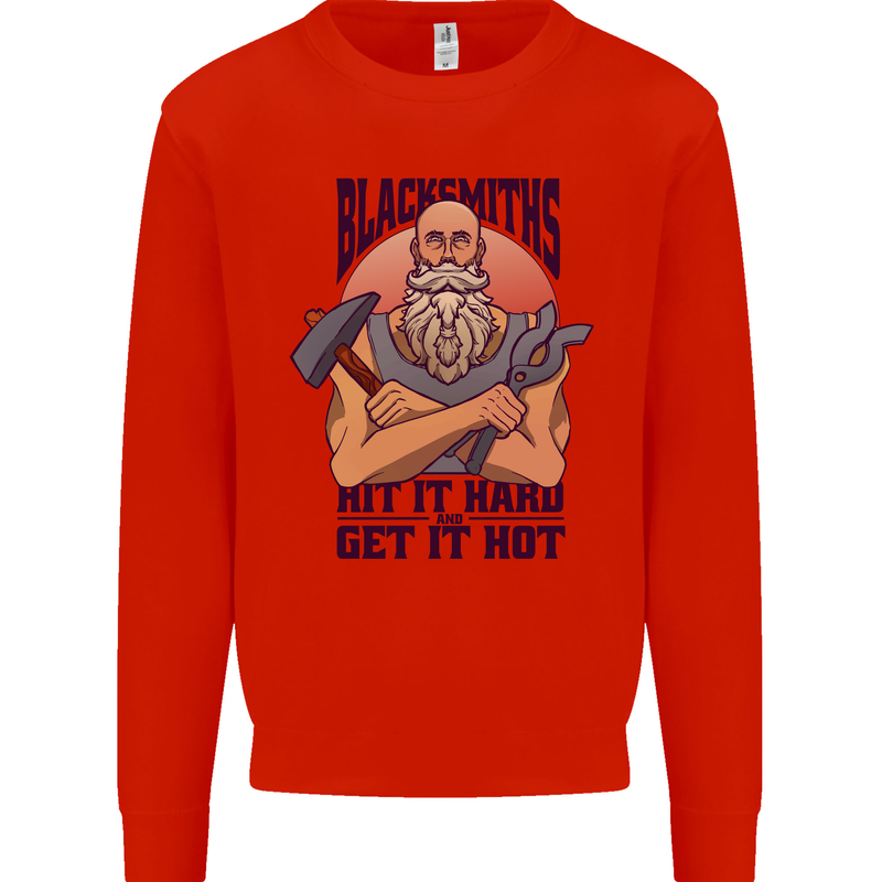 Blacksmiths Hit it Hard and Get it Hot Mens Sweatshirt Jumper Bright Red