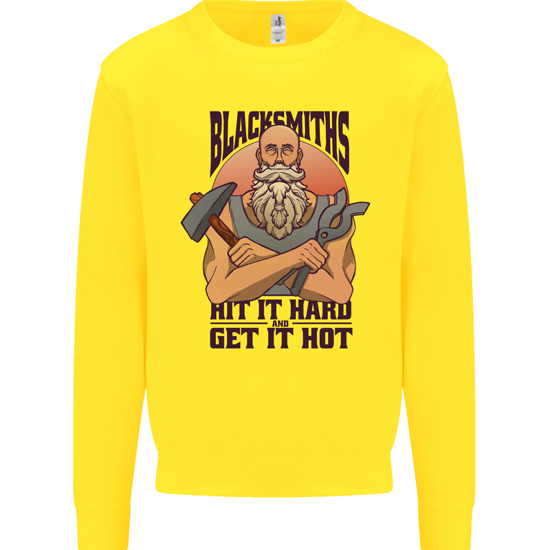 Blacksmiths Hit it Hard and Get it Hot Mens Sweatshirt Jumper Yellow