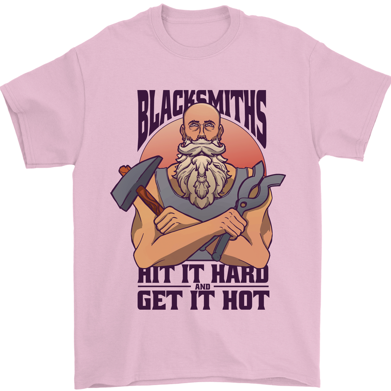 Blacksmiths Hit it Hard and Get it Hot Mens T-Shirt 100% Cotton Light Pink