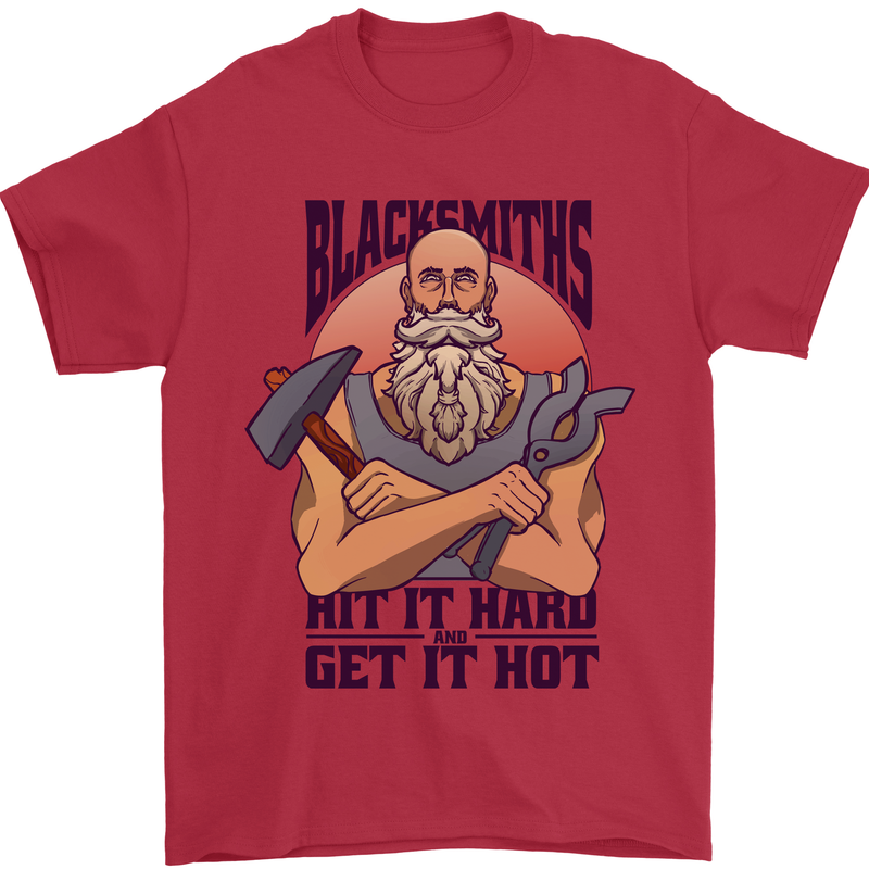 Blacksmiths Hit it Hard and Get it Hot Mens T-Shirt 100% Cotton Red