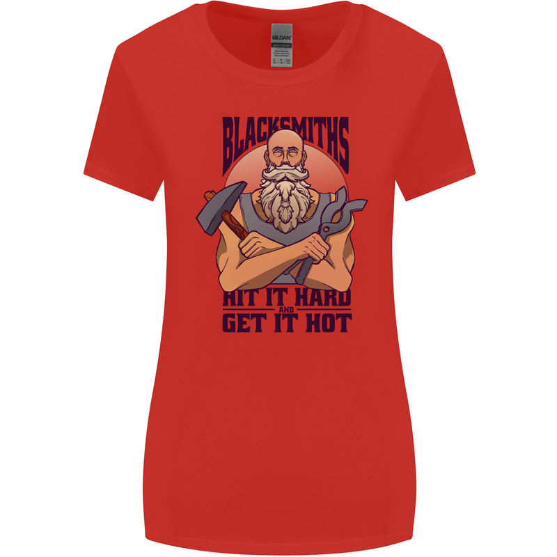 Blacksmiths Hit it Hard and Get it Hot Womens Wider Cut T-Shirt Red