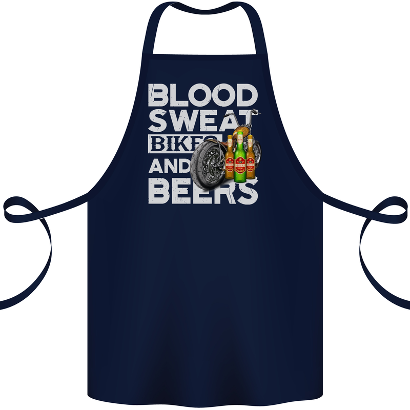 Blood Sweat Bikes & Beer Funny Motorcycle Cotton Apron 100% Organic Navy Blue