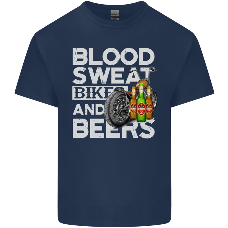 Blood Sweat Bikes & Beer Funny Motorcycle Kids T-Shirt Childrens Navy Blue