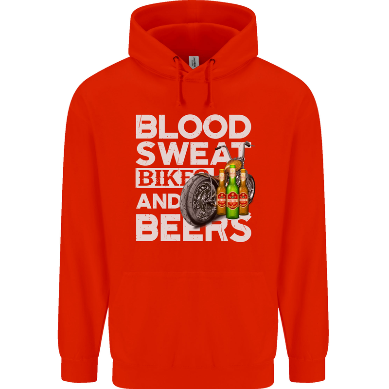 Blood Sweat Bikes & Beer Funny Motorcycle Mens 80% Cotton Hoodie Bright Red