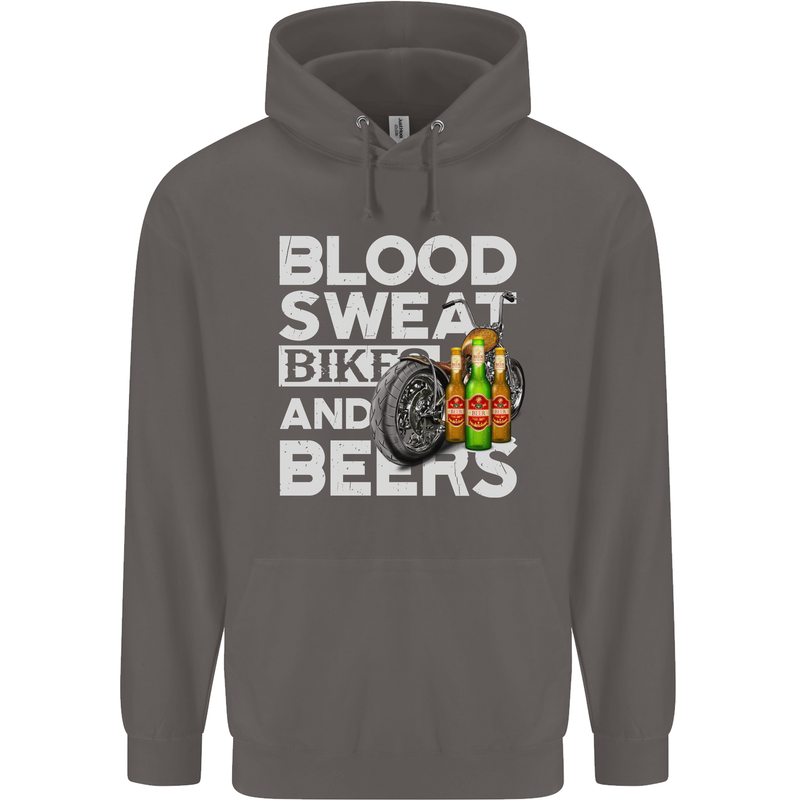 Blood Sweat Bikes & Beer Funny Motorcycle Mens 80% Cotton Hoodie Charcoal