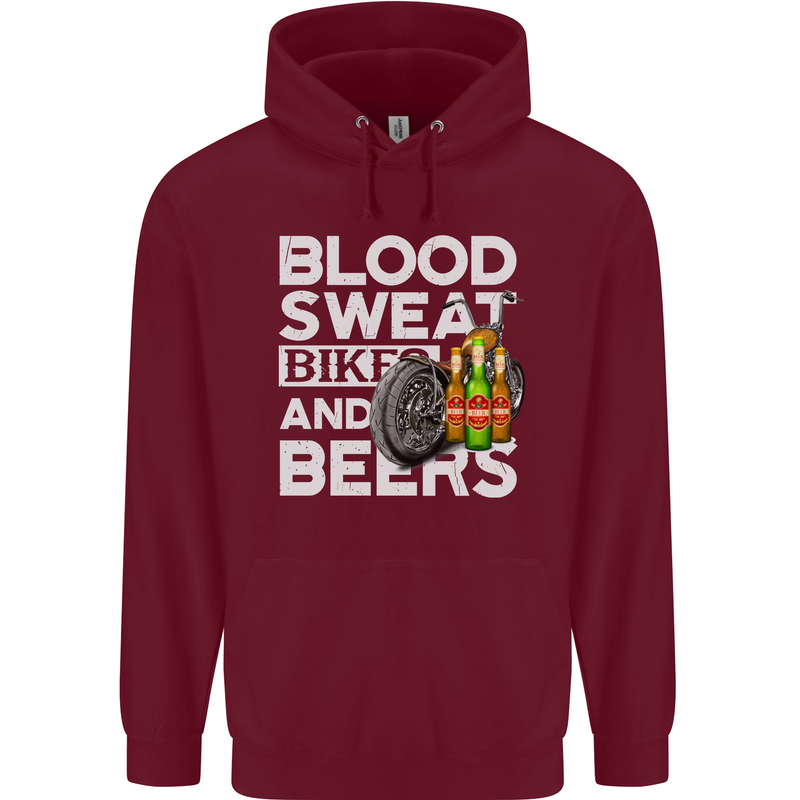Blood Sweat Bikes & Beer Funny Motorcycle Mens 80% Cotton Hoodie Maroon