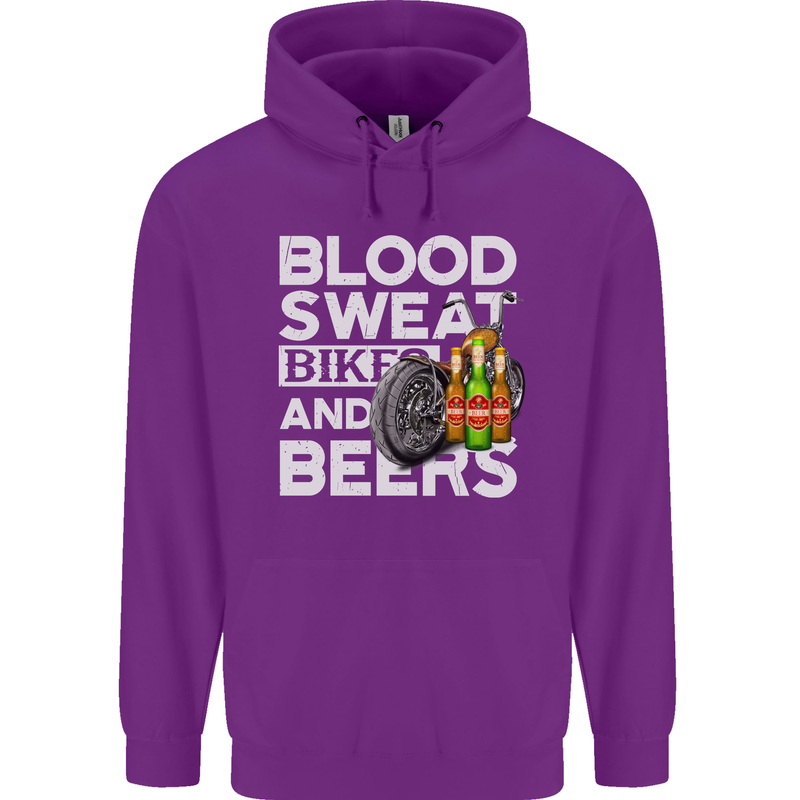 Blood Sweat Bikes & Beer Funny Motorcycle Mens 80% Cotton Hoodie Purple