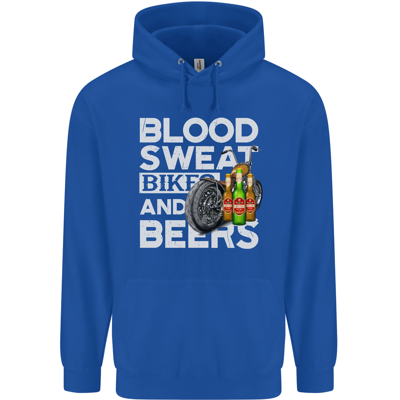 Blood Sweat Bikes & Beer Funny Motorcycle Mens 80% Cotton Hoodie Royal Blue