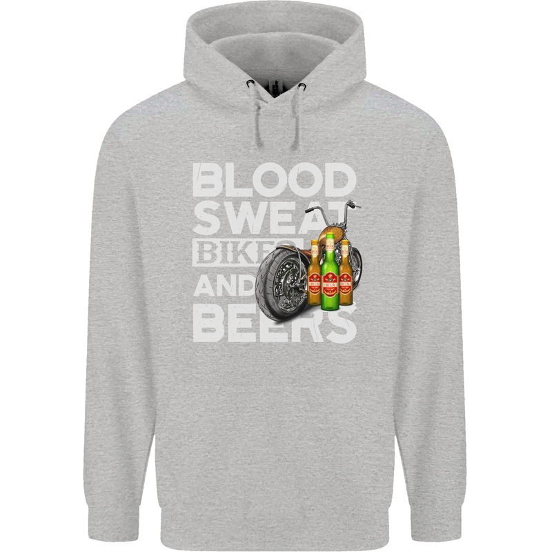 Blood Sweat Bikes & Beer Funny Motorcycle Mens 80% Cotton Hoodie Sports Grey