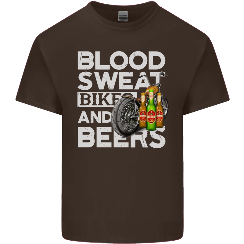 Blood Sweat Bikes & Beer Funny Motorcycle Mens Cotton T-Shirt Tee Top Dark Chocolate