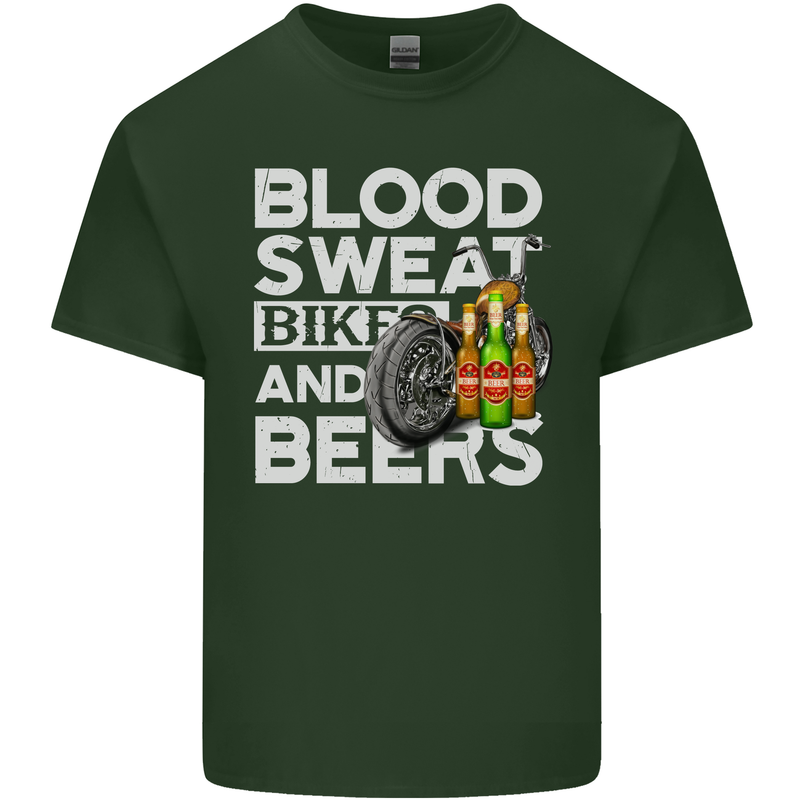 Blood Sweat Bikes & Beer Funny Motorcycle Mens Cotton T-Shirt Tee Top Forest Green