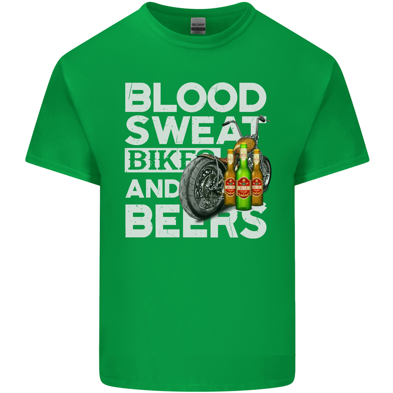 Blood Sweat Bikes & Beer Funny Motorcycle Mens Cotton T-Shirt Tee Top Irish Green