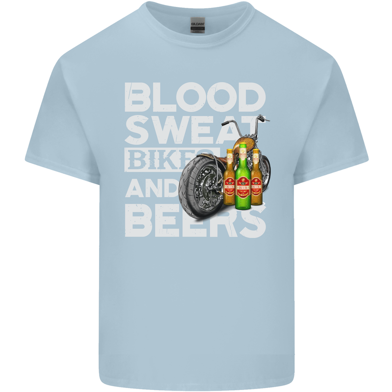 Blood Sweat Bikes & Beer Funny Motorcycle Mens Cotton T-Shirt Tee Top Light Blue