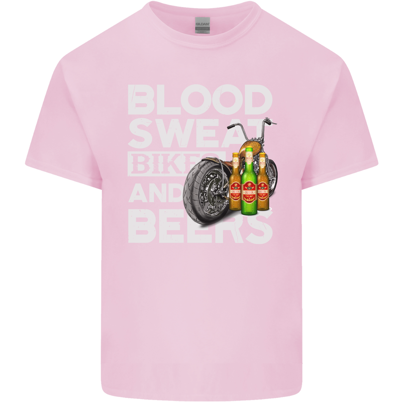 Blood Sweat Bikes & Beer Funny Motorcycle Mens Cotton T-Shirt Tee Top Light Pink