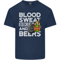 Blood Sweat Bikes & Beer Funny Motorcycle Mens Cotton T-Shirt Tee Top Navy Blue