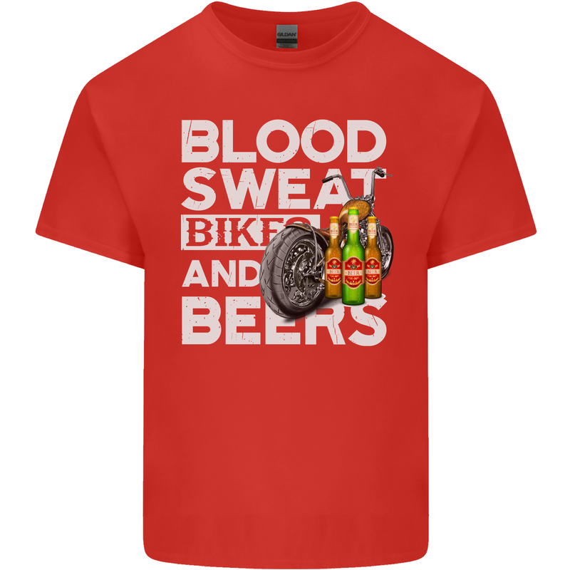 Blood Sweat Bikes & Beer Funny Motorcycle Mens Cotton T-Shirt Tee Top Red