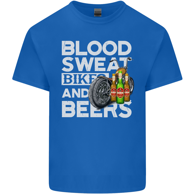 Blood Sweat Bikes & Beer Funny Motorcycle Mens Cotton T-Shirt Tee Top Royal Blue