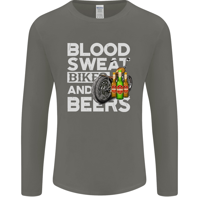 Blood Sweat Bikes & Beer Funny Motorcycle Mens Long Sleeve T-Shirt Charcoal