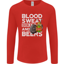 Blood Sweat Bikes & Beer Funny Motorcycle Mens Long Sleeve T-Shirt Red