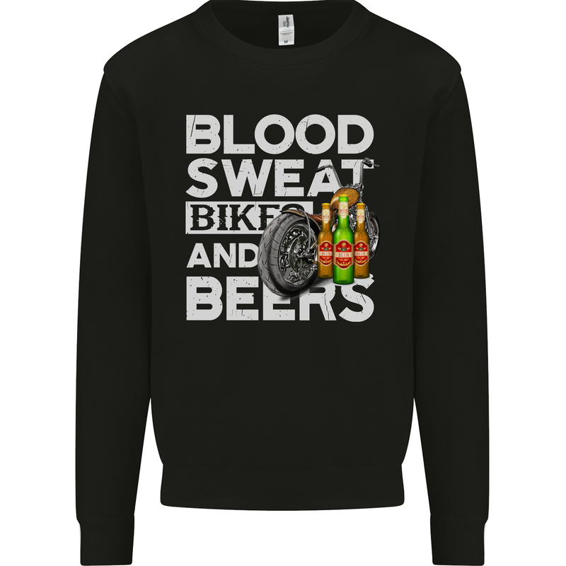 Blood Sweat Bikes & Beer Funny Motorcycle Mens Sweatshirt Jumper Black