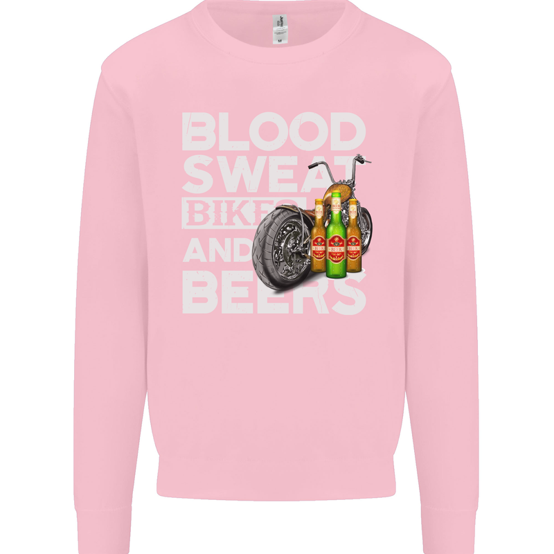 Blood Sweat Bikes & Beer Funny Motorcycle Mens Sweatshirt Jumper Light Pink