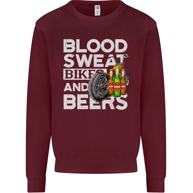 Blood Sweat Bikes & Beer Funny Motorcycle Mens Sweatshirt Jumper Maroon