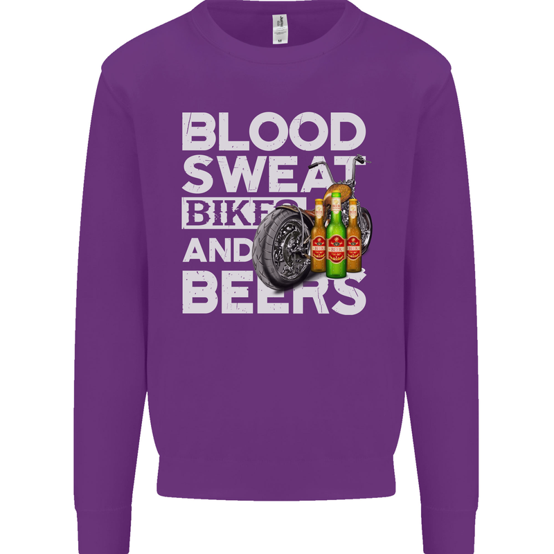 Blood Sweat Bikes & Beer Funny Motorcycle Mens Sweatshirt Jumper Purple