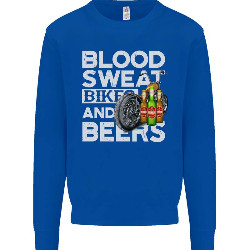 Blood Sweat Bikes & Beer Funny Motorcycle Mens Sweatshirt Jumper Royal Blue