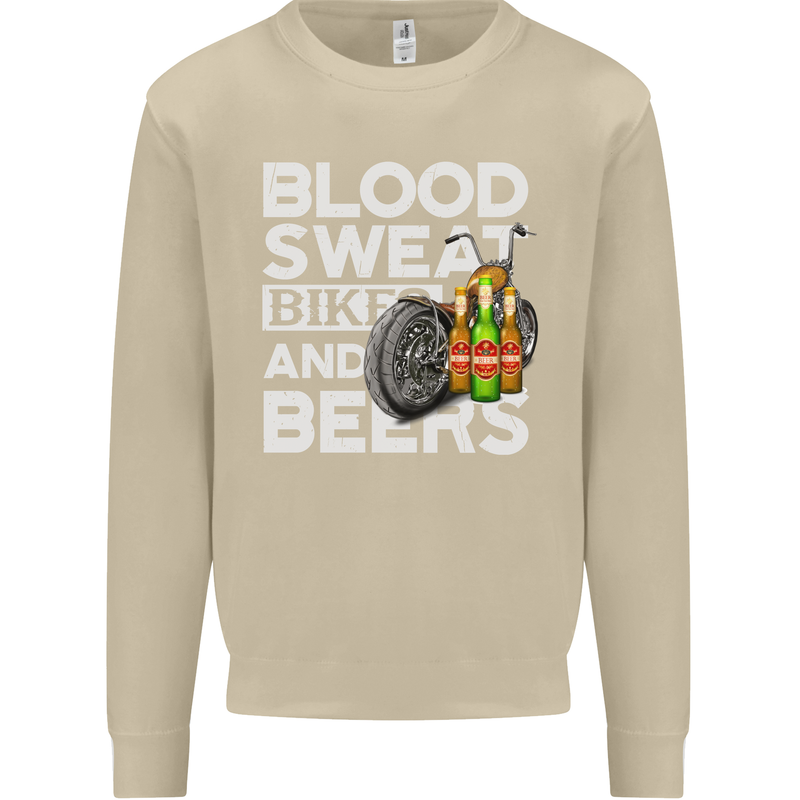 Blood Sweat Bikes & Beer Funny Motorcycle Mens Sweatshirt Jumper Sand