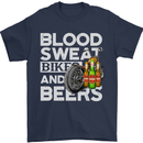 Blood Sweat Bikes & Beer Funny Motorcycle Mens T-Shirt Cotton Gildan Navy Blue