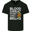 Blood Sweat Bikes & Beer Funny Motorcycle Mens V-Neck Cotton T-Shirt Black