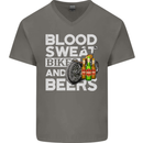 Blood Sweat Bikes & Beer Funny Motorcycle Mens V-Neck Cotton T-Shirt Charcoal