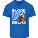 Blood Sweat Bikes & Beer Funny Motorcycle Mens V-Neck Cotton T-Shirt Royal Blue