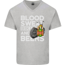 Blood Sweat Bikes & Beer Funny Motorcycle Mens V-Neck Cotton T-Shirt Sports Grey