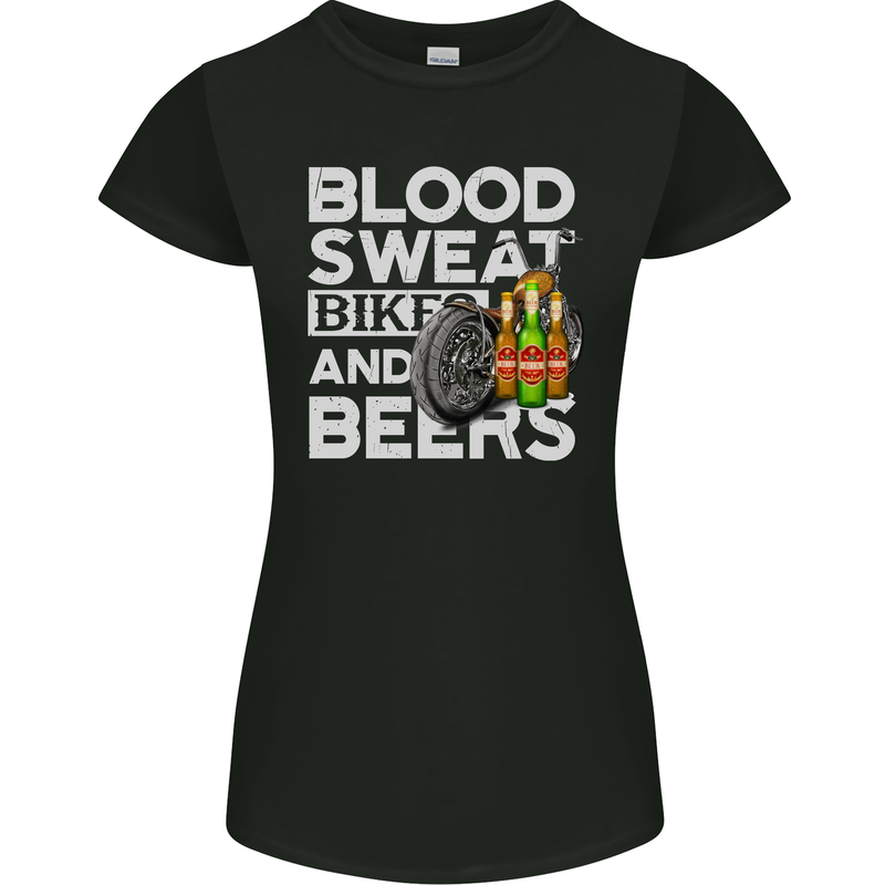 Blood Sweat Bikes & Beer Funny Motorcycle Womens Petite Cut T-Shirt Black