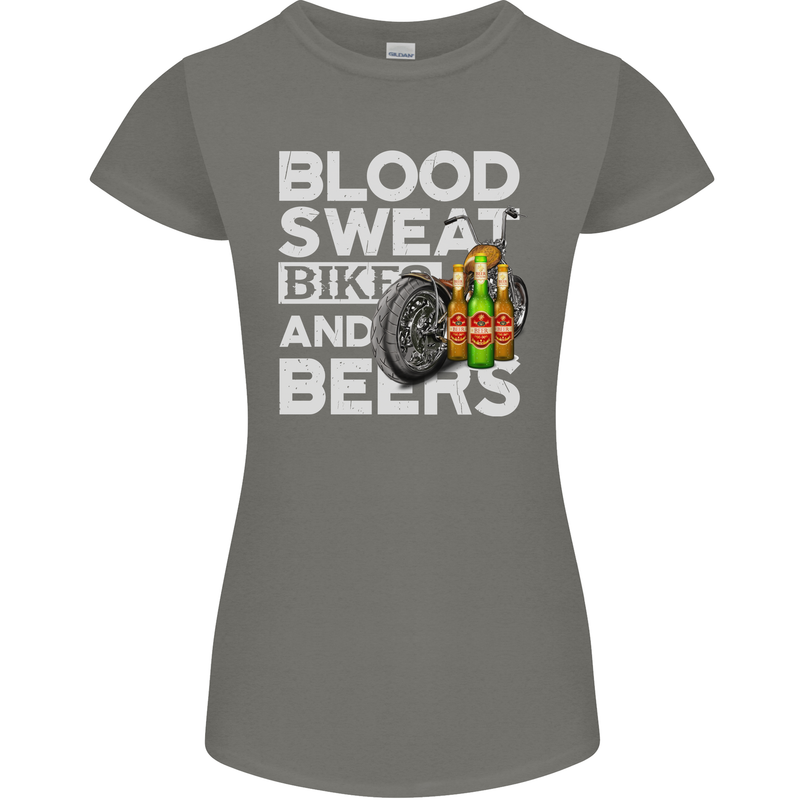 Blood Sweat Bikes & Beer Funny Motorcycle Womens Petite Cut T-Shirt Charcoal