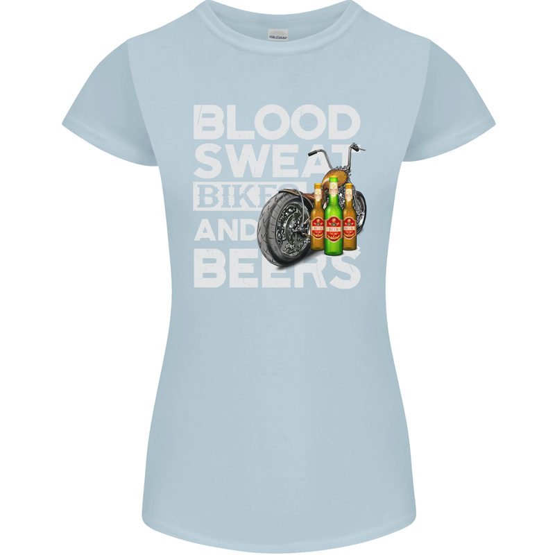 Blood Sweat Bikes & Beer Funny Motorcycle Womens Petite Cut T-Shirt Light Blue