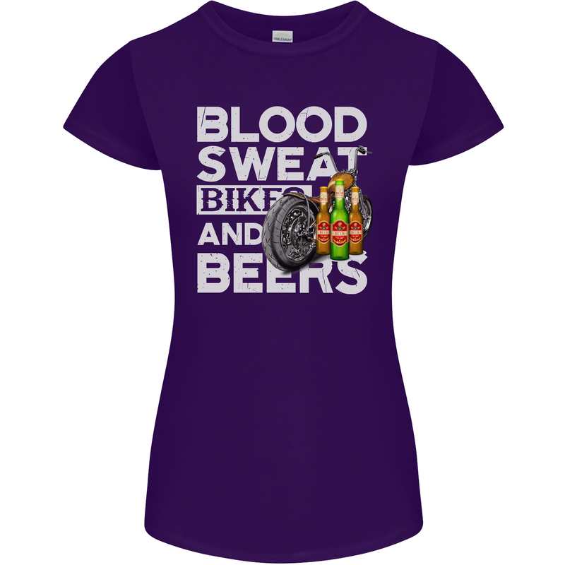 Blood Sweat Bikes & Beer Funny Motorcycle Womens Petite Cut T-Shirt Purple