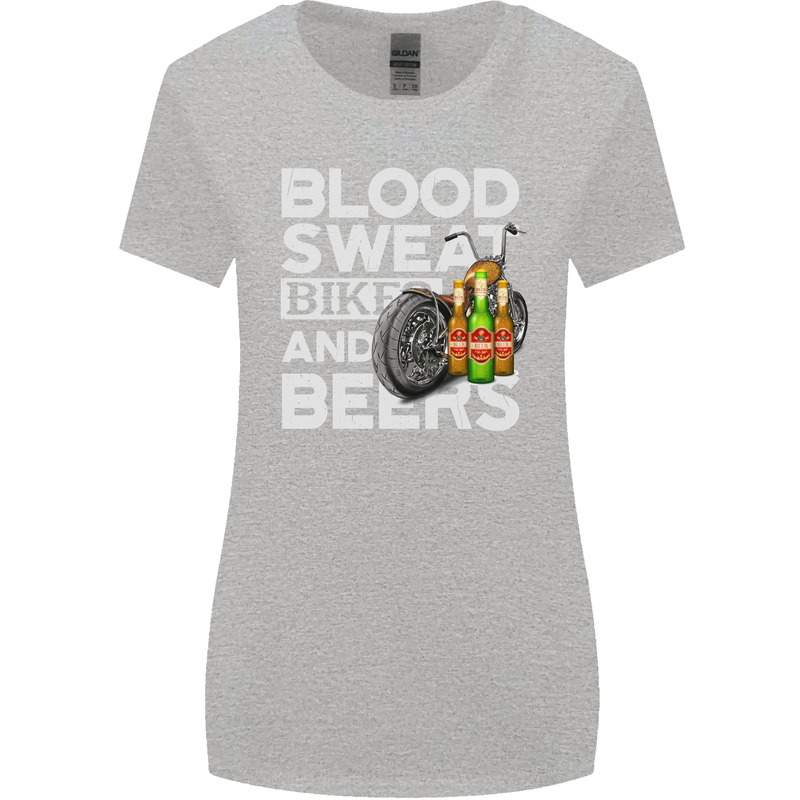 Blood Sweat Bikes & Beer Funny Motorcycle Womens Wider Cut T-Shirt Sports Grey